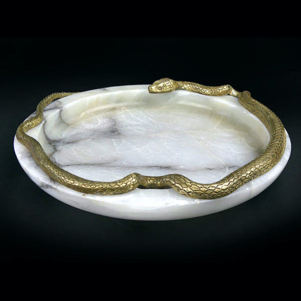 Coupelle serpent Stile Liberty en bronze et marbre Italie 1920 (3/4)