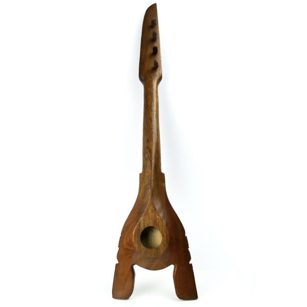 Ukulélé banjo tahitien ancien à 4 cordes en bois sculpté Tiki (dos)