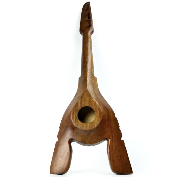 Ukulélé banjo tahitien ancien à 4 cordes en bois sculpté Tiki (dos)