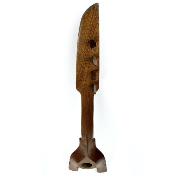 Ukulélé banjo tahitien ancien à 4 cordes en bois sculpté Tiki (dos dessus)