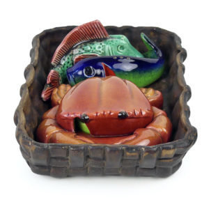 Serviteur de table Panier du pêcheur en barbotine Années 60 (face)