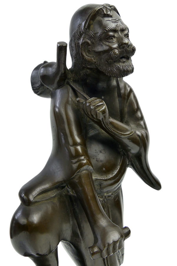 Bronze patiné vieil homme finement détaillé Antiquité Indochine (détail)