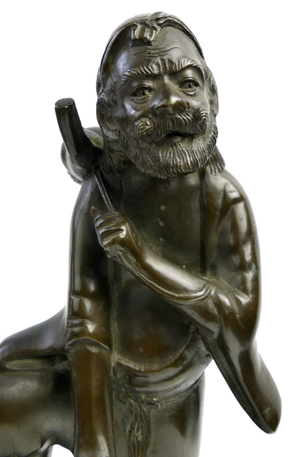 Bronze patiné vieil homme finement détaillé Antiquité Indochine (détail)