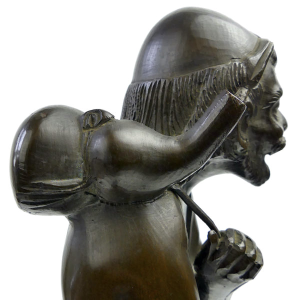 Bronze patiné vieil homme finement détaillé Antiquité Indochine (détail)