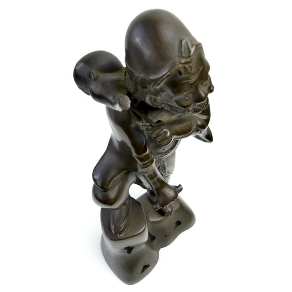 Bronze patiné vieil homme finement détaillé Antiquité Indochine (dessus 3/4)