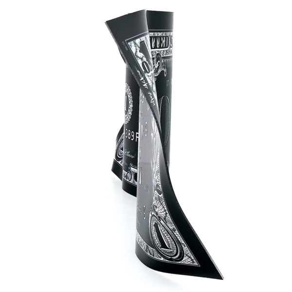Sculpture One Dollar noir et blanc Karl Lagasse en aluminium gravé (profil)