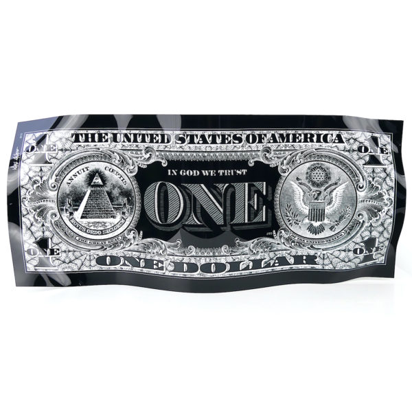 Sculpture One Dollar noir et blanc Karl Lagasse en aluminium gravé (dos)