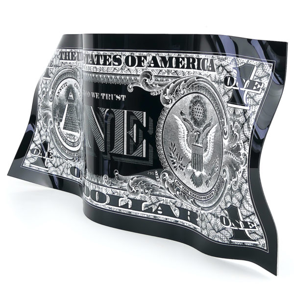Sculpture One Dollar noir et blanc Karl Lagasse en aluminium gravé (3/4)