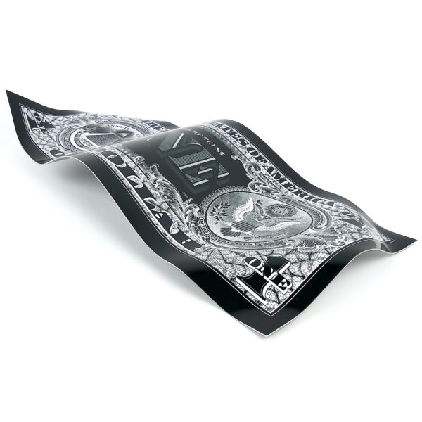 Sculpture One Dollar noir et blanc Karl Lagasse en aluminium gravé (3/4)