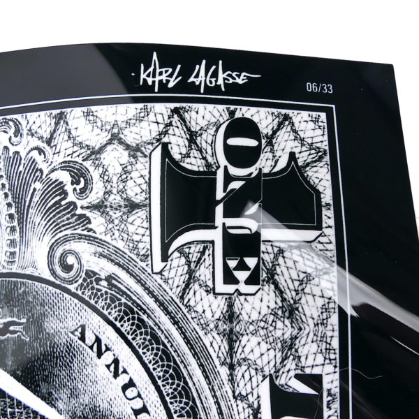 Sculpture One Dollar noir et blanc Karl Lagasse en aluminium gravé (signature)