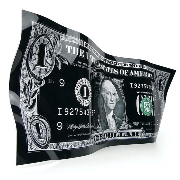 Sculpture One Dollar noir et blanc Karl Lagasse en aluminium gravé (3/4)