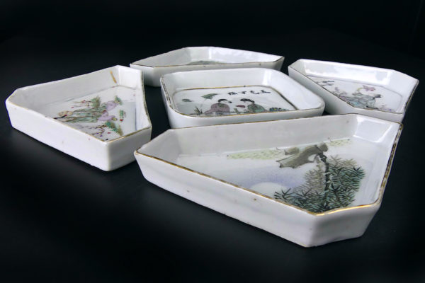 Cabaret chinois de 5 petits bols à viandes porcelaine Qianjiang cai XIXe (3/4)