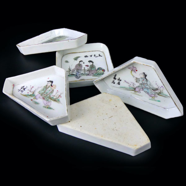 Cabaret chinois de 5 petits bols à viandes porcelaine Qianjiang cai XIXe (détails)
