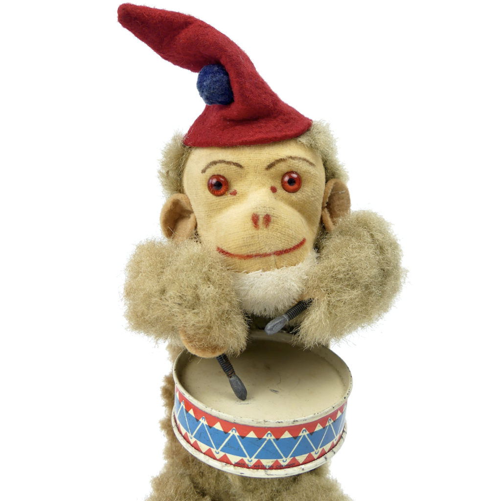ANCIEN JOUET MÉCANIQUE Child Beating Drum Tambour Cymbales Couvercle