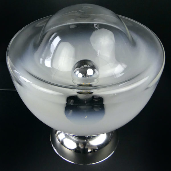 Lampe globe design italie en verre de Murano et acier années 70 (dessus 3/4)