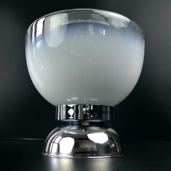 Lampe globe design italie en verre de Murano et acier années 70 (face)