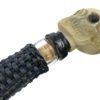 Bouteille tressée Skull et porte-bouteille en métal doré mi-XXe (détail)