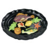 Petit plat ovale Vallauris barbotine noire poissons et coquillages Années 60 (face)