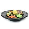 Petit plat ovale Vallauris barbotine noire poissons et coquillages Années 60 (profil)