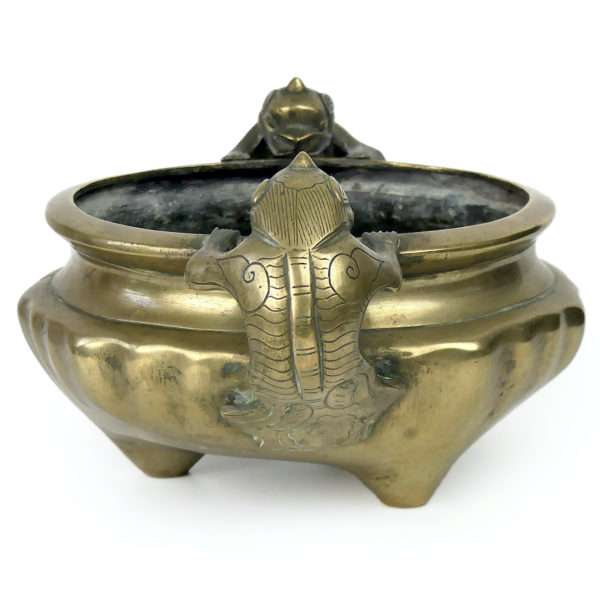 Encensoir chinois tripode chiens de Fô Coupelle en laiton Fin XIXe (profil)