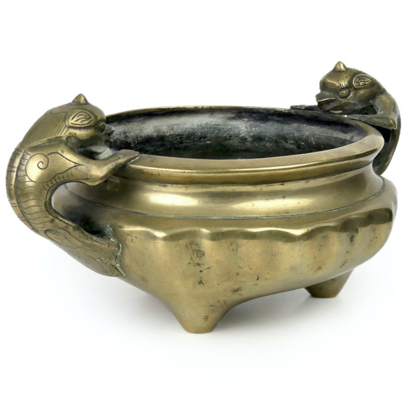 Encensoir chinois tripode chiens de Fô Coupelle en laiton Fin XIXe (3/4)
