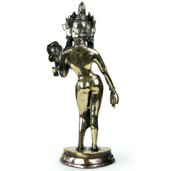 Statuette Tārā debout déesse tibétaine Bodhisattva en laiton et cuivre (dos)