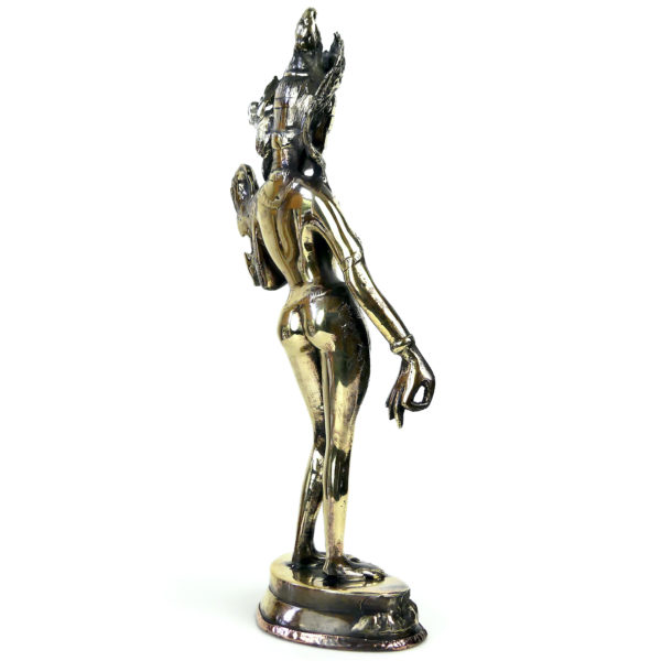 Statuette Tārā debout déesse tibétaine Bodhisattva en laiton et cuivre (3/4 dos)