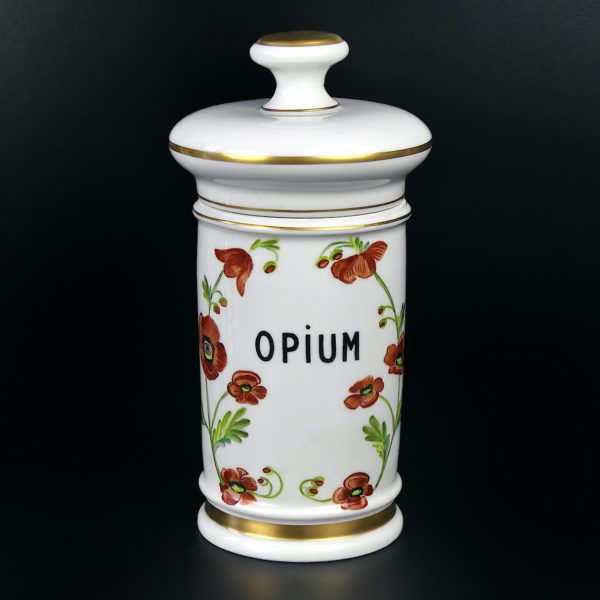 Pot d’apothicaire Coquelicots ancien en porcelaine de Limoges (face)