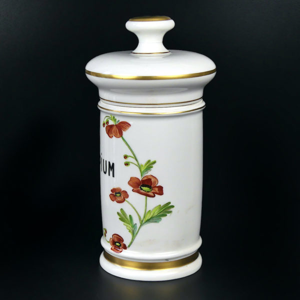 Pot d’apothicaire Coquelicots ancien en porcelaine de Limoges (profil)