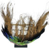 Coiffe de cérémonie Yali en plumes et fibre de coco sur socle (dessus)