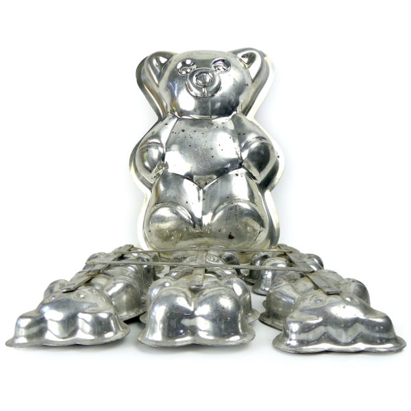 7 moules Nounours en fer-blanc Ustensiles anciens indus rétro (face)