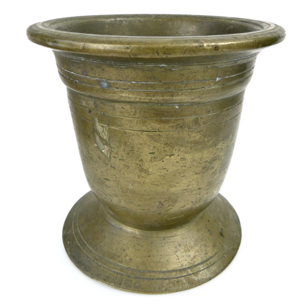 Mortier de comptoir ancien et pilon d’officine en bronze Mi-XIXe (mortier)