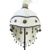 Coiffe de perles et plumes balinaise traditionnelle sur socle (face)