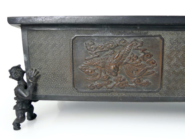 Superbe Suiban ancien rare en bronze Seimin ju Japon Ère Bunsei (détail)