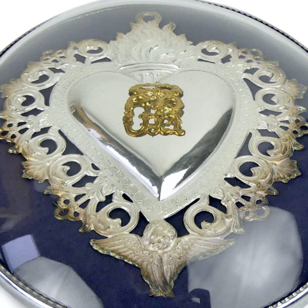 Grande offrande votive cœur sacré verre bombé Ex-voto (détail)