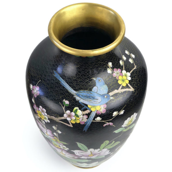 Grand pot cloisonné japonais décor floral ère shōwa émail sur cuivre (dessus 3/4)