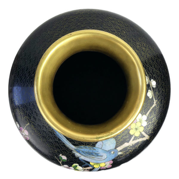 Grand pot cloisonné japonais décor floral ère shōwa émail sur cuivre (dessus)