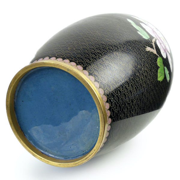 Grand pot cloisonné japonais décor floral ère shōwa émail sur cuivre (dessous 3/4)