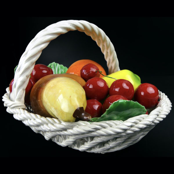 Petit panier à fruits en barbotine multicolore des années 60 (3/4)