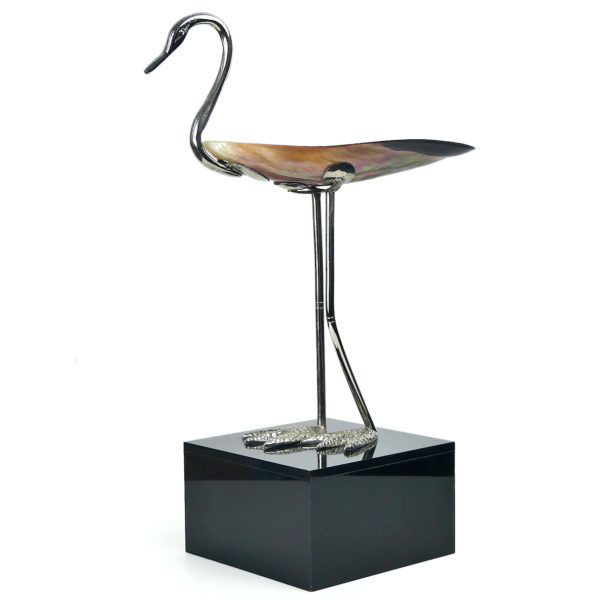 Echassier coquille Modiolus modiolus et métal plaqué rhodium (3/4)