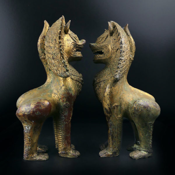 Paire de lions Singha en bronze gardiens de temple Chiens de fô Thaïlande – Image 9
