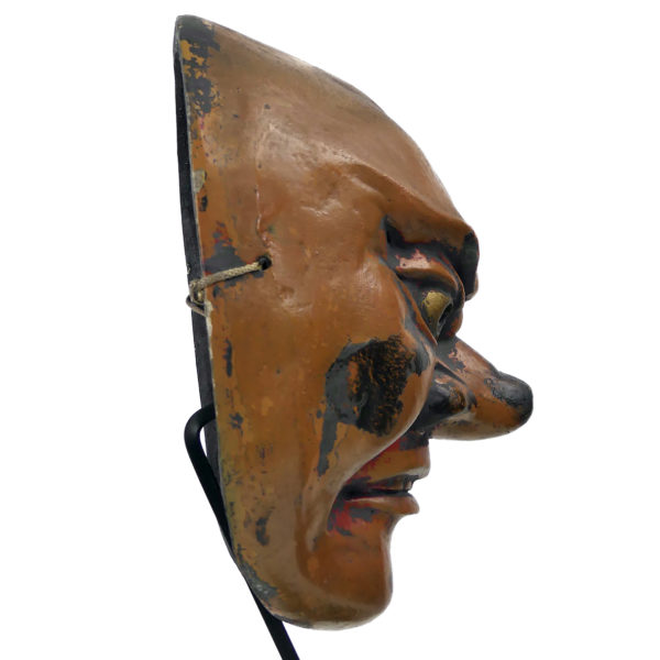 Grand masque Kitoku Bugaku sur socle Japon Shōwa (profil)