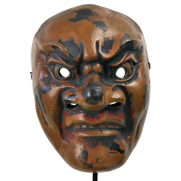 Grand masque Kitoku Bugaku sur socle Japon Shōwa (face)