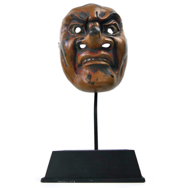 Grand masque Kitoku Bugaku sur socle Japon Shōwa (face)