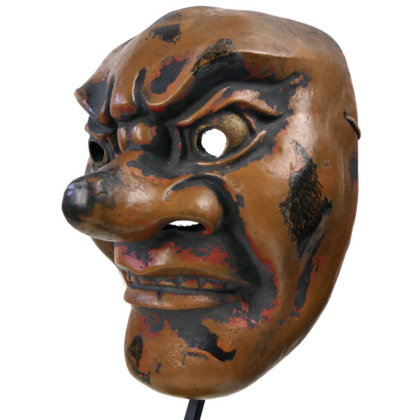Grand masque Kitoku Bugaku sur socle Japon Shōwa (3/4)