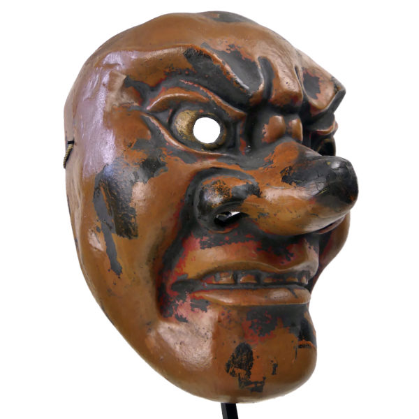 Grand masque Kitoku Bugaku sur socle Japon Shōwa (3/4)