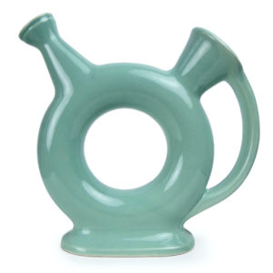 Carafe toroïdale en céramique bleu vert type céladon Années 70 (profil)