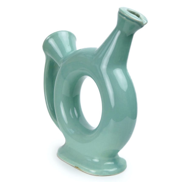 Carafe toroïdale en céramique bleu vert type céladon Années 70 (dos)