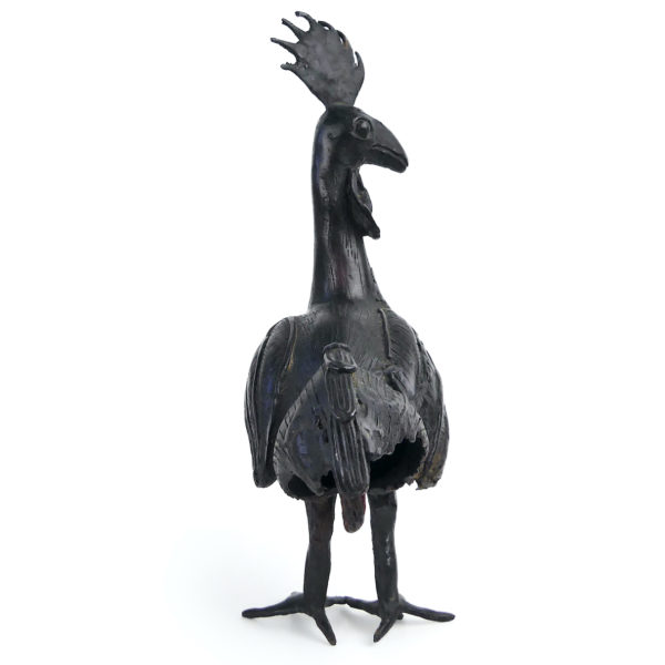 Coq Okpa Bini Edo en bronze patiné du Bénin Art africain (dos)