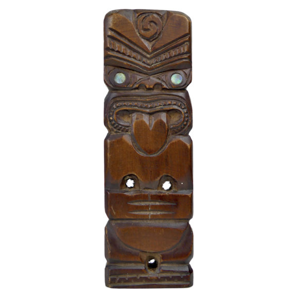 3 petits Teko Teko Maoris anciens en bois et ormeaux Nouvelle-Zélande (T3)